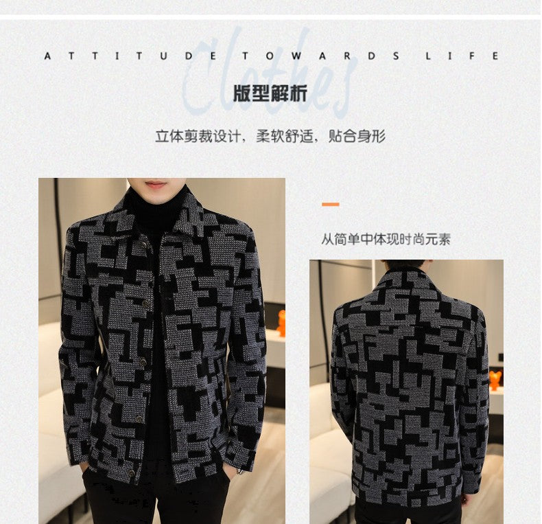 Winter Thicken Warm Wool Blends Jacket Men Fashion Plaid Casual Coat Slim Lapel Streetwear Overcoat Social Men Clothing 2022