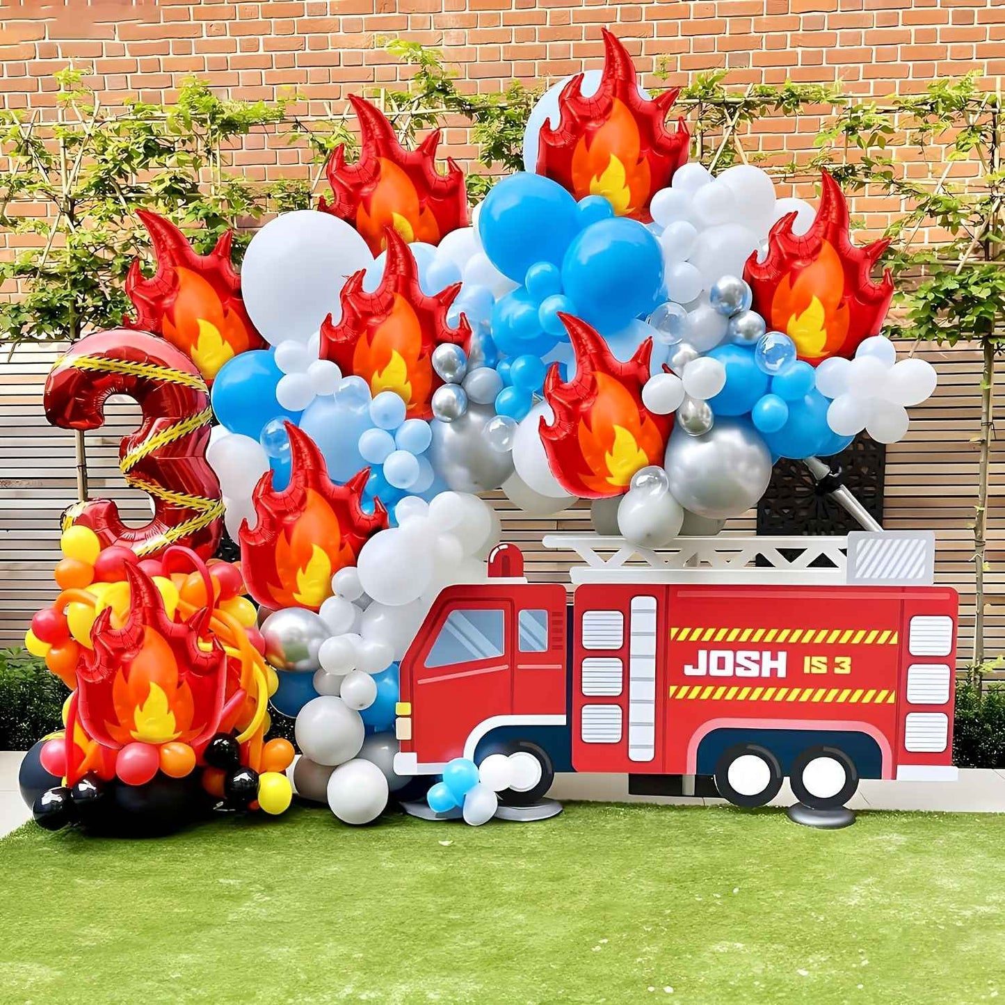 5pcs Flame Foil Balloons for Firefighter Theme Birthday Parties - Aluminum Foil Inflatable Decorations Birthday Party Supplies