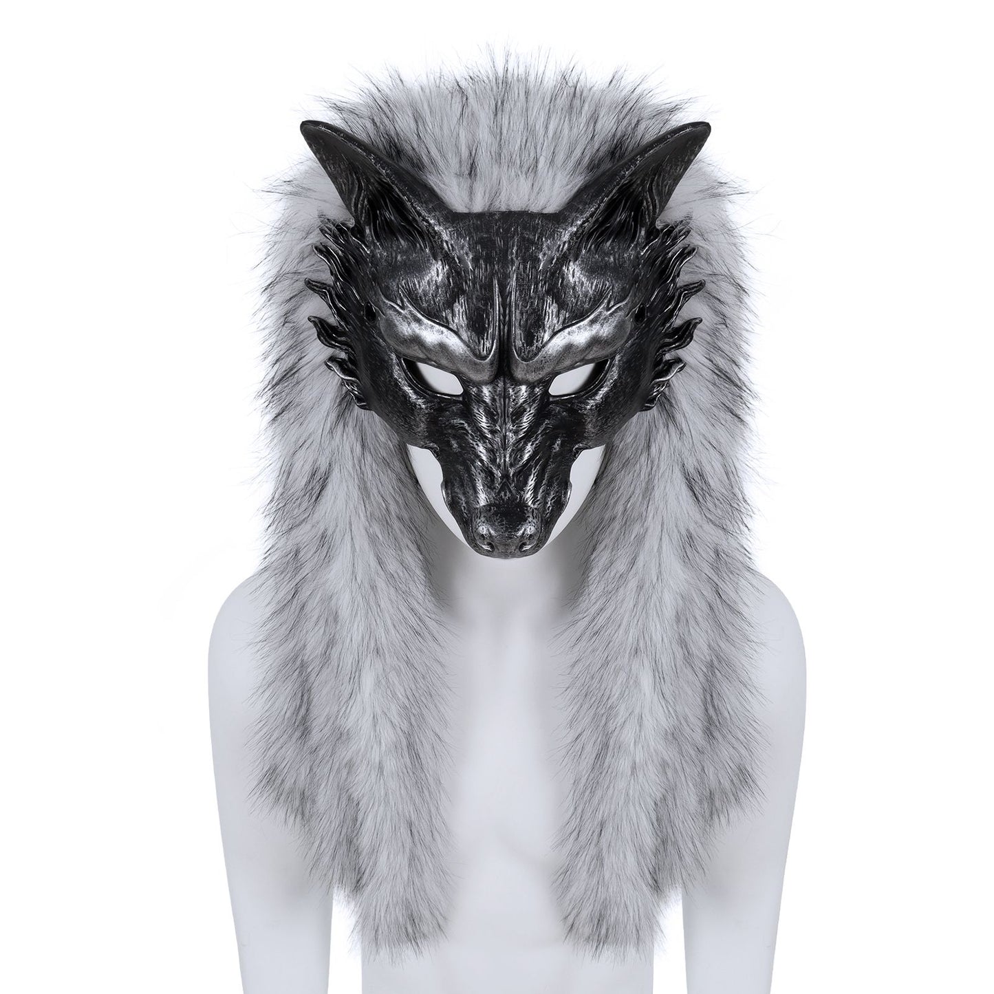 Viking Wolf Mask Faux Fur Headdress Werewolf Barbarian for Halloween Cosplay Costume Accessories
