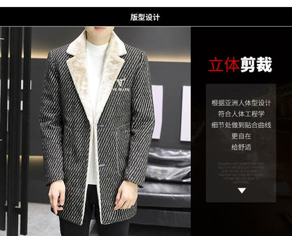 2021 Winter Corduroy Wool Blends Jacket Men Plus Velvet Thickened Warm Overcoat Casual Business Social Windbreaker Men Clothing