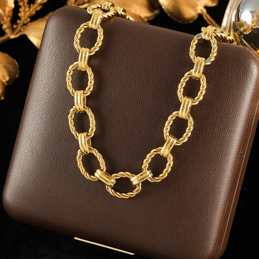 GANEMLY 316L Stainless Steel Metal Chain Necklace Bracelet Set For Women New Punk Collar Chokers Waterproof Jewelry Femme Gift