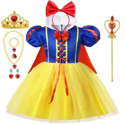 Snow White Princess Dress Up Kids Girls Halloween Costume With Cape Toddler Birthday Party Role Playing Children Apparel Clothes