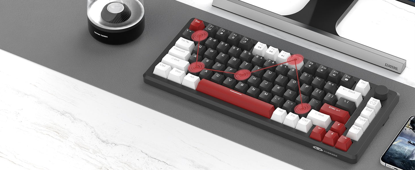 Teclado Mecânico Gamer MageGee 75% com Knob, Teclado Gamer com Fio Retroiluminado Azul Switch Vermelho/Amarelo para PC Windows