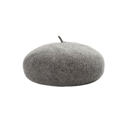 Boina Nuvem Feminina Confortável de Lã Pelúcia Quente Estilo Britânico Chapéu Gorro Cor Sólida Elástico Boina Feminina