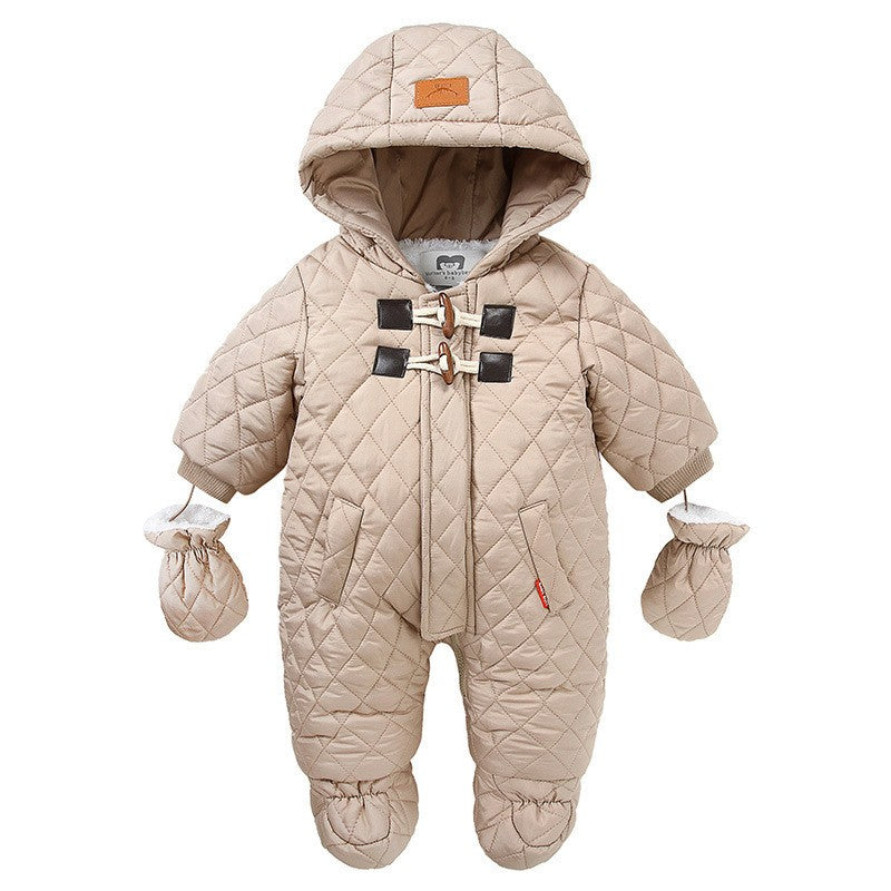Winter Newborn Boys Romper Cotton Padded Argyle Printed Infant Babys Boys Bodysuit Toddler Kid Boy Hooded Jumpsuit 0-3Y Overalls
