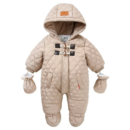 Winter Newborn Boys Romper Cotton Padded Argyle Printed Infant Babys Boys Bodysuit Toddler Kid Boy Hooded Jumpsuit 0-3Y Overalls
