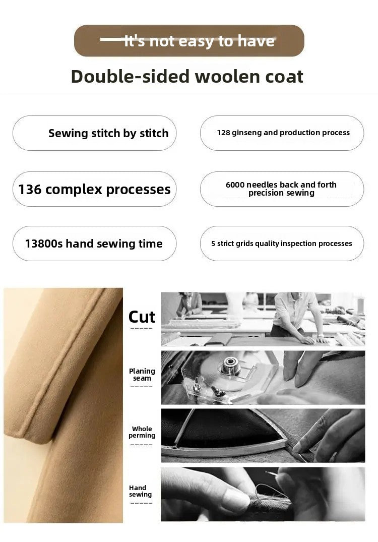 High-End Korean Style Double-Faced Cashmere Woolen Coat for Women Mid-Length Thickened Polyester Fiber Winter Outerwear