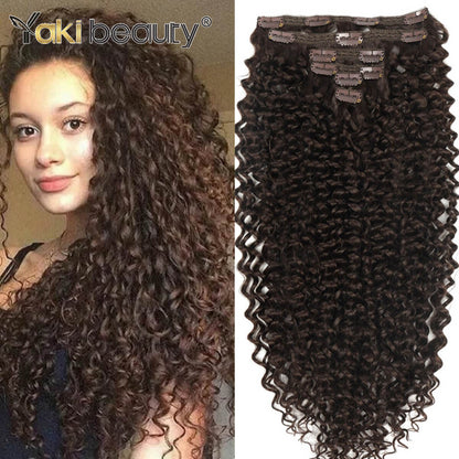 Extensões de Cabelo Sintético Jerry Cacheado 26'' Dupla Trama 6 Peças/Conjunto Clip-In Cabeça Cheia Orgânico Seda Gelo Aplique Preto/Marrom 160g