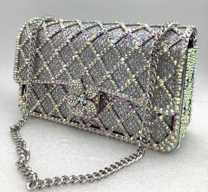 XIYUAN Women Orange/Blue/Silver/Green Jewels Long Chain Messenger Bags Party Wedding Diamonds Handbags Gems Shoulder Bag Wedding