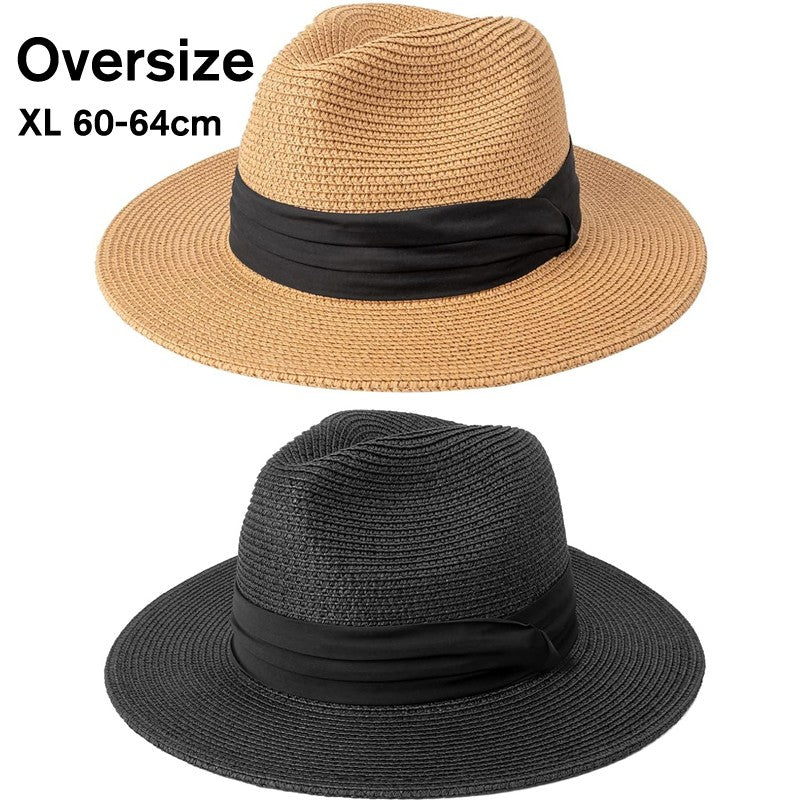 Chapéus de Sol Grandes Oversize para Homens Mulheres Praia Panamá Aba Larga Chapéu de Palha Senhora Chapéus de Sol de Verão Plus Size Chapéu Fedora 55-57cm 58-60cm