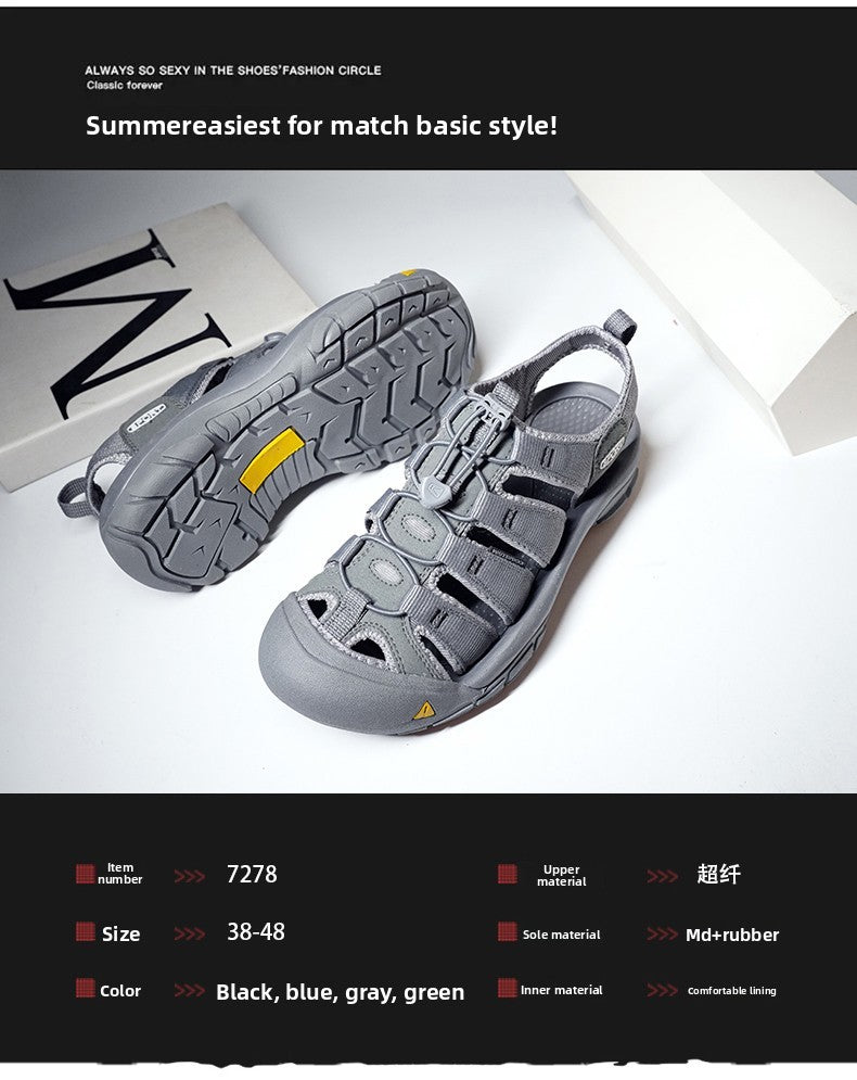 2025 Summer Men's Sandals Thick soled Baotou beach shoes Outdoor oversized casual Shoes Male lightweight hollow sandals Homme