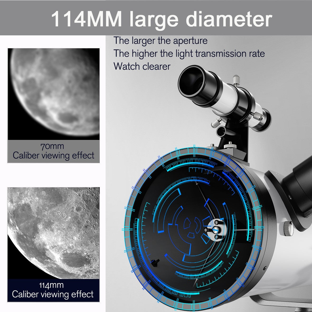 Telescópio Profissional Astronômico 875X F70076 Monocular 114MM de Grande Abertura 76700 para Observação de Estrelas, Pássaros, Lua e Filtro Solar