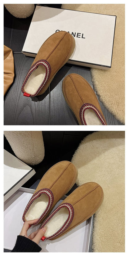 Snow Boots for Women 2024 Winter New Cashmere Warm Platform Without Heel-covered Hair Half Slipper Cotton Shoes for Women Q426