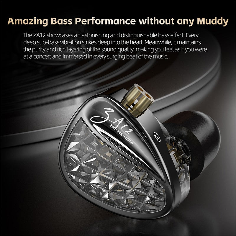 KZ ZA12 Hybrid dynamic balanced armature IEM earphones HiFi Bass wired headphone Noise Cancelling Earbuds in ear Monitor Headset