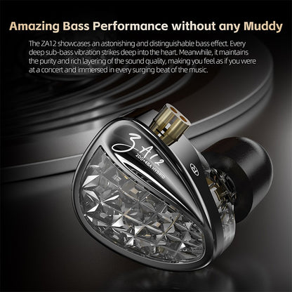 KZ ZA12 Hybrid dynamic balanced armature IEM earphones HiFi Bass wired headphone Noise Cancelling Earbuds in ear Monitor Headset