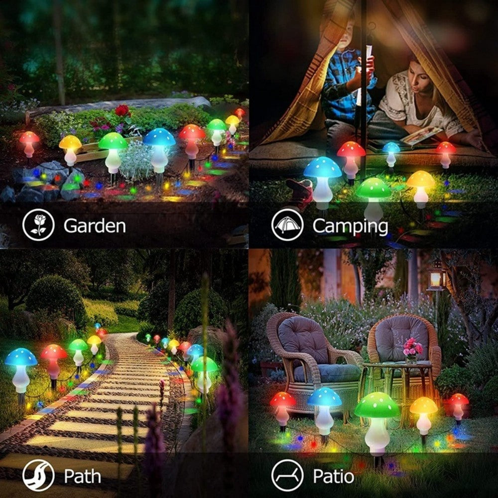Solar Garden Decor Lights Crack Mushrooms Outdoor Decor Stake String Lights Waterproof Solar Pathway Lights Christmas Decoration