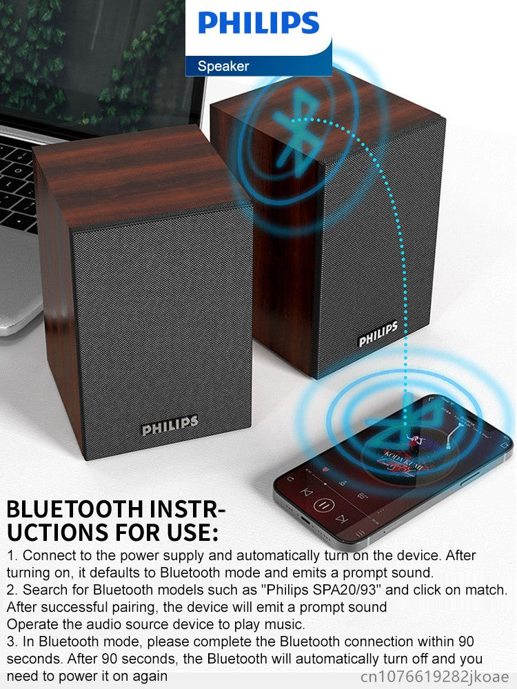 Caixa de Som Bluetooth Philips SPA20 com Som Surround 360 Graus Estéreo Sem Fio Bluetooth para Computador Macbook Laptop
