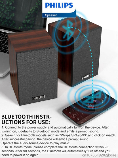 Caixa de Som Bluetooth Philips SPA20 com Som Surround 360 Graus Estéreo Sem Fio Bluetooth para Computador Macbook Laptop