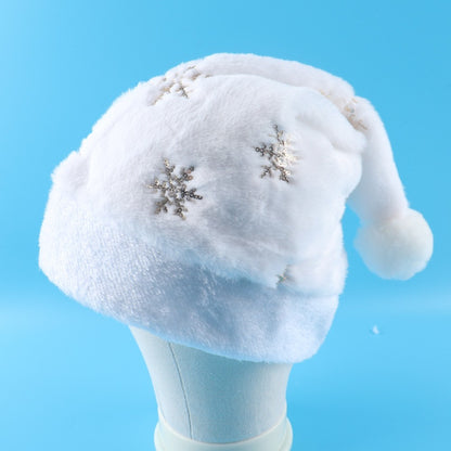Chapéu de Natal floco de neve branco, decoração de Natal, chapéu de Natal bordado dourado felpudo, fantasia de festival de Natal, sacola de presente