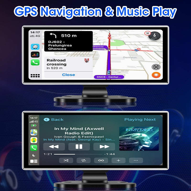 Câmera veicular 4K de 10/11,26 polegadas DVR automotivo sem fio Carplay e Android Auto Navegação GPS Gravador de vídeo Painel de controle Lente dupla Wi-Fi FM AUX