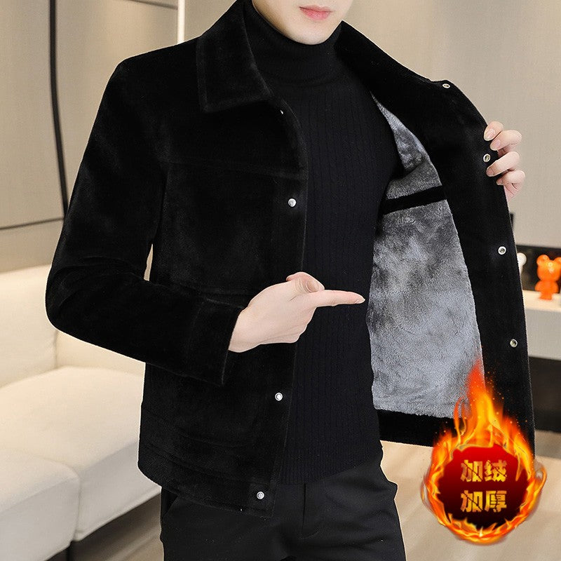 2022 Winter Wool Blends Jacket Plush Velvet and Short Thicken Trench Coat Casual Business Woolen Overcoat Social Men Clothing