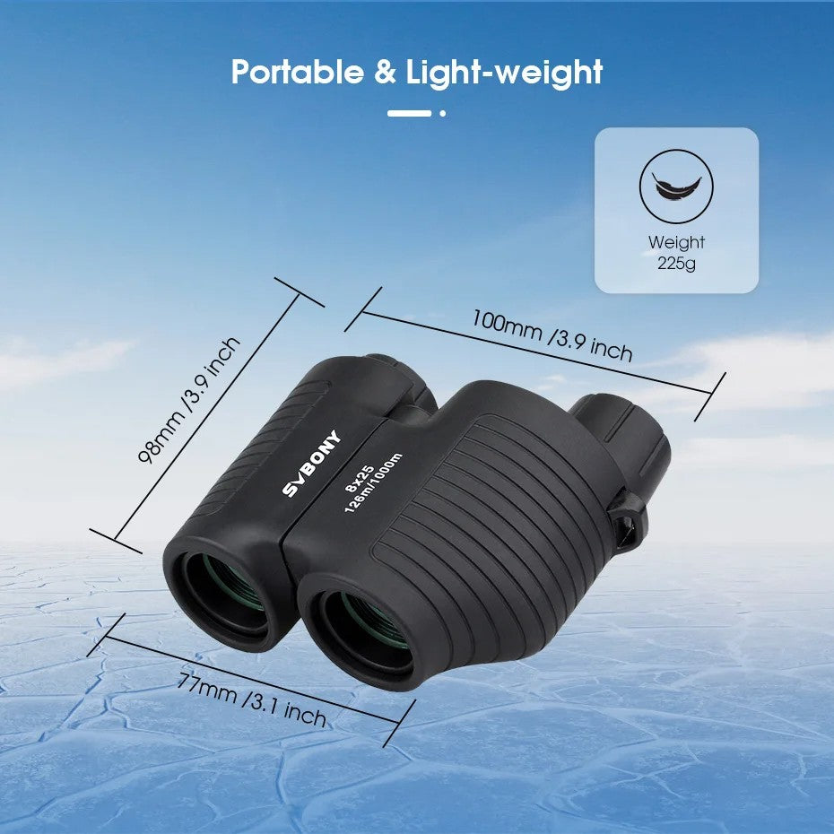 Svbony F9323A 8x25 Binóculos Porro Foco Fixo Preto Telescópio Caminhada Acampamento Observação de Pássaros