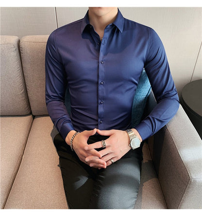 Plus Size S-7XL High Quality Men Dress Shirt 2024 Autumn Long Sleeve Solid Business Slim Shirts Homme Dress Social Casual Shirt