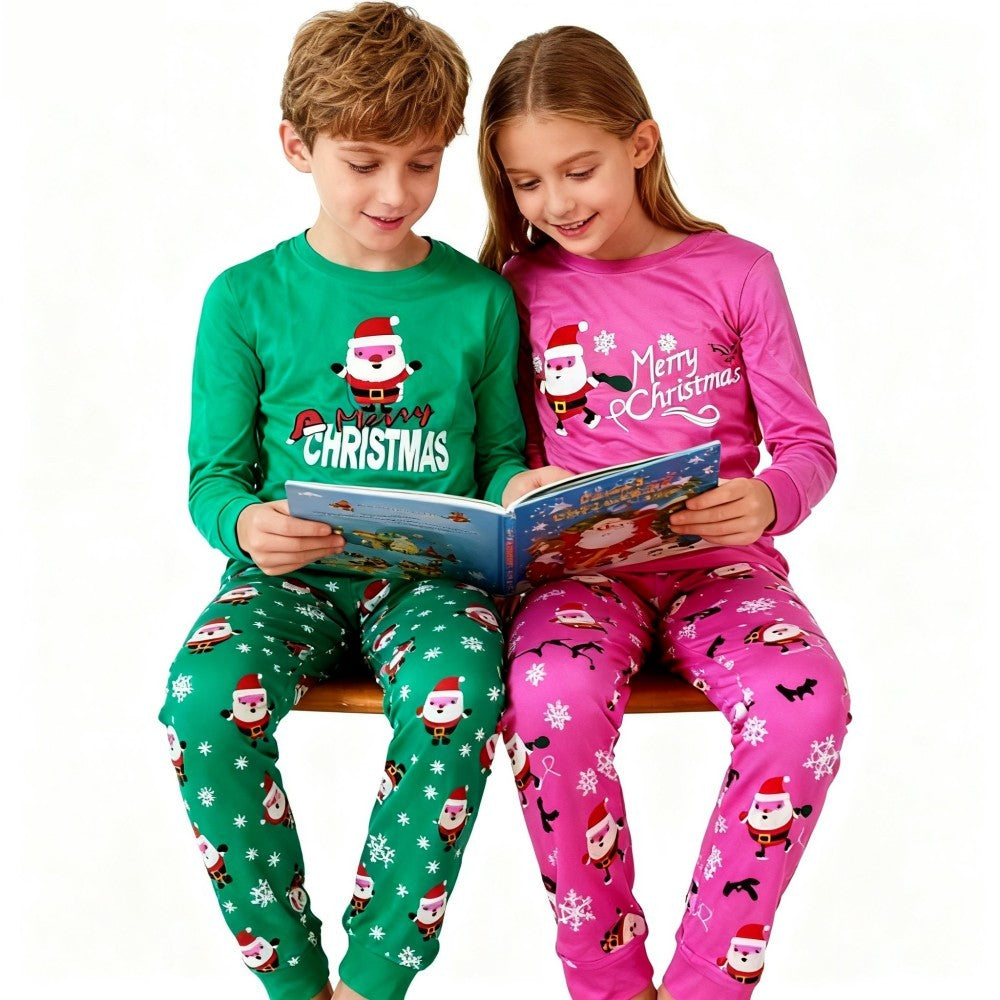 Kids Christmas Pajamas Sers Xmas pijama infantil meninas Sant Claus Boys Pyjamas Children's 2 pcs Long Sleeved Cotton Nightwear