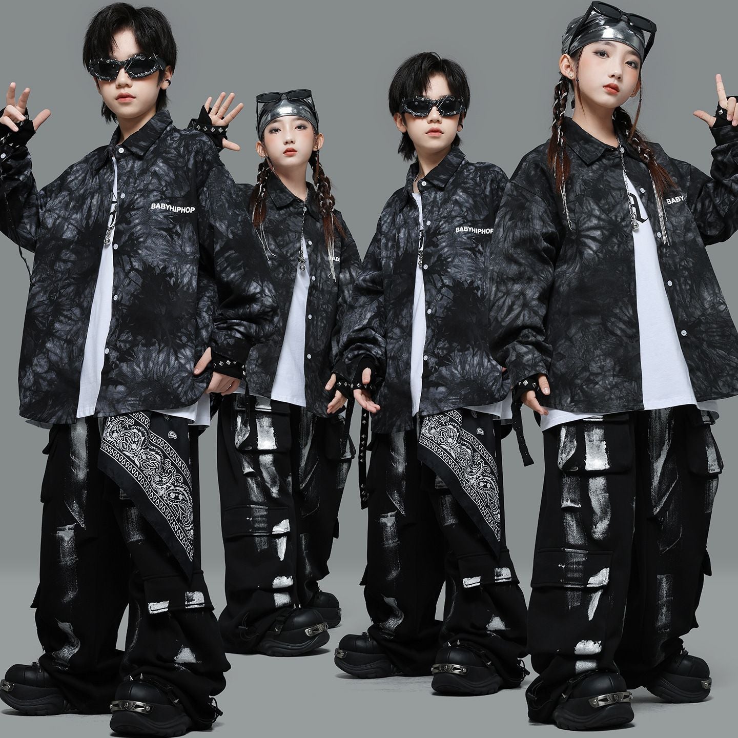 Roupas Infantis Hip Hop Casaco Brilhante Preto Top Calças Jogger Pretas de Rua para Meninas Meninos Fantasia de Dança Jazz Roupas