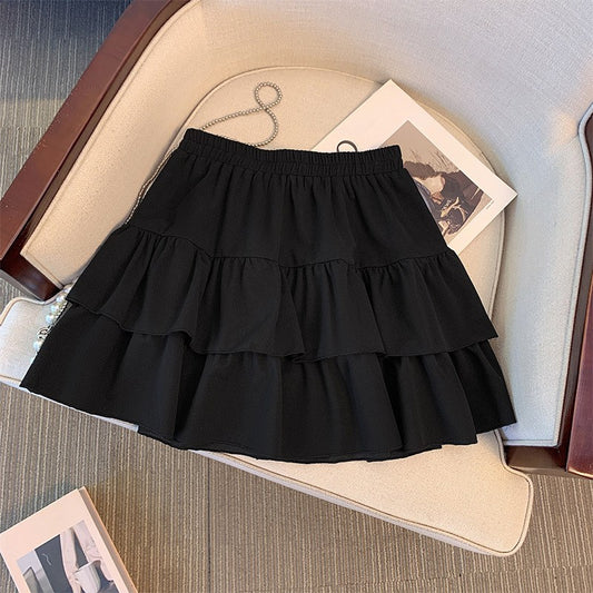 150Kg Plus Size Women's Hip 165 Cake Short Skirt Casual Pleated Ruffled Edge Skirt Black White 5XL 6XL 7XL 8XL 9XL