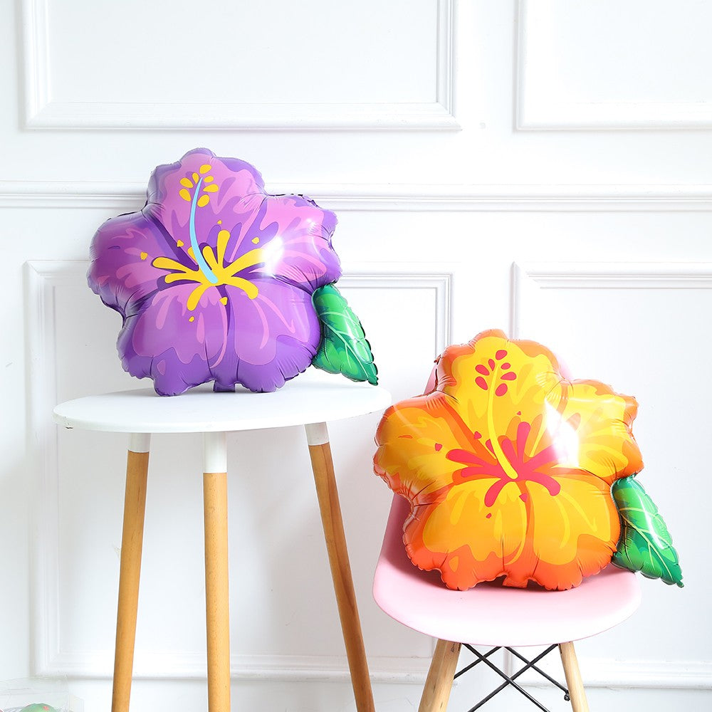 Hibiscus Foil Balloon Set Hot Pink Yellow Purple Hibiscus Balloon Summer Tropical Birthday Hawaii Baby Shower Party Decoration