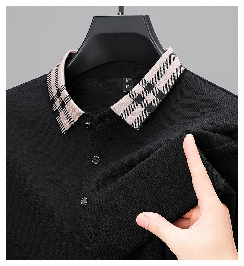 Light luxury brand polo shirt long sleeved spring and autumn new style comfortable and breathable casual striped lapel T-shirt
