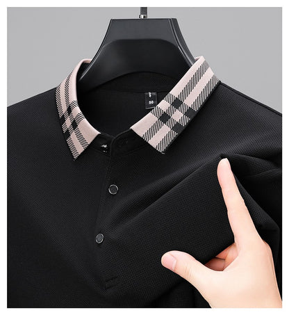Light luxury brand polo shirt long sleeved spring and autumn new style comfortable and breathable casual striped lapel T-shirt