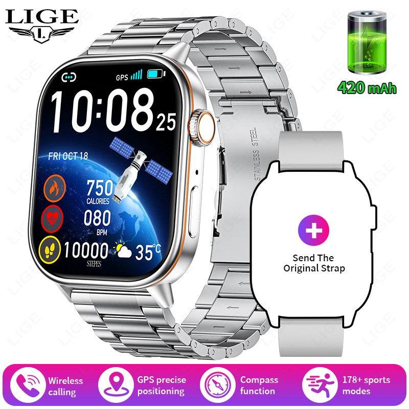 LIGE 2025 Para Android IOS GPS Smart Watch Feminino Tela HD de 2.01" Frequência Cardíaca Chamada Bluetooth Bússola IP68 À Prova D'água Smartwatch Masculino