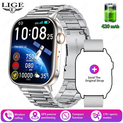 LIGE 2025 Para Android IOS GPS Smart Watch Feminino Tela HD de 2.01" Frequência Cardíaca Chamada Bluetooth Bússola IP68 À Prova D'água Smartwatch Masculino