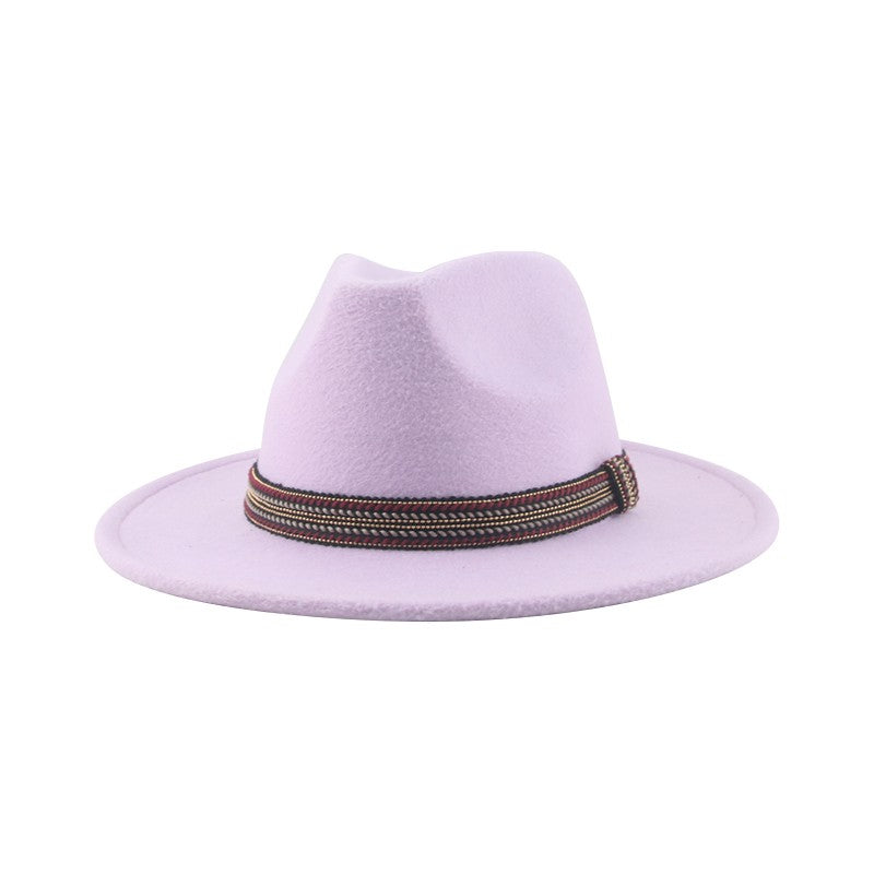 Chapéu Feminino Fedora de Feltro Sólido Casual Chapéu de Inverno Feminino Bonés Masculinos Faixa Panamá Preto Cáqui ????? ??????? Sombrero