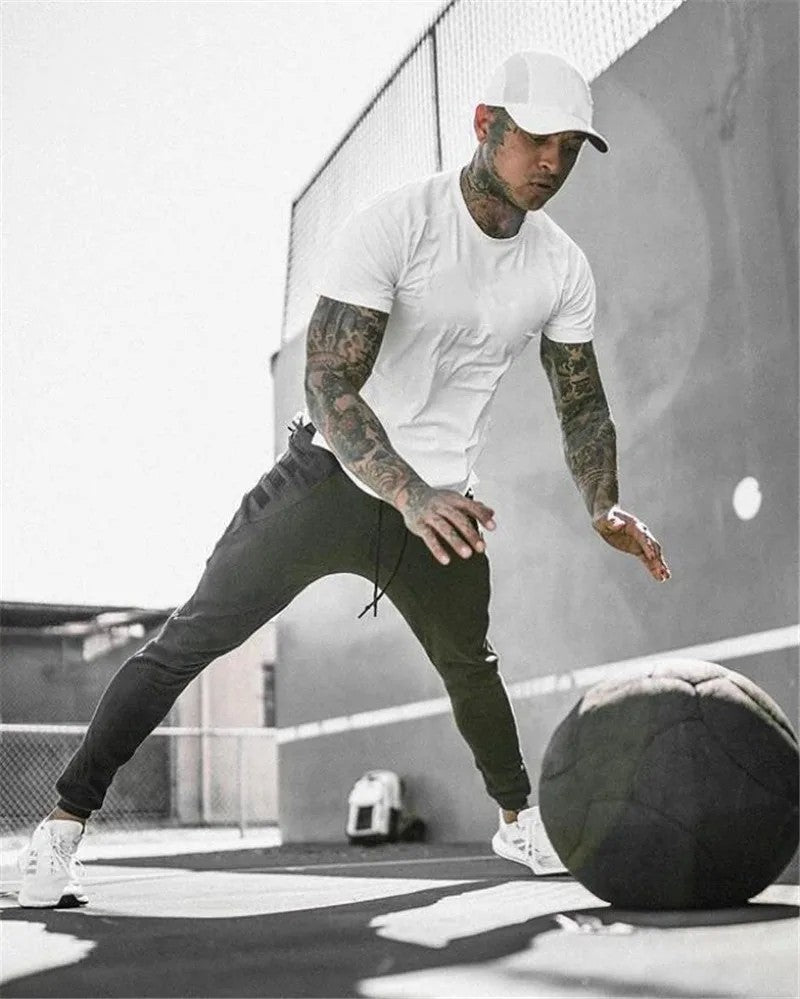 Summer Cotton Sports T-Shirts Mens Slim Fit Gym Fitness Male T Shirt Casual Running Bodybuilding Man Jogging Workout Clothing  ?