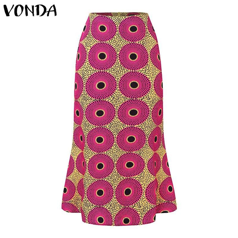Plus Size 5XL VONDA Women Office Maxi Long Skirts 2024 Fashion Elegant Printed Skirts Casual Loose Ruffle Party Bottoms Baggy