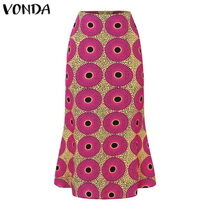 Plus Size 5XL VONDA Women Office Maxi Long Skirts 2024 Fashion Elegant Printed Skirts Casual Loose Ruffle Party Bottoms Baggy