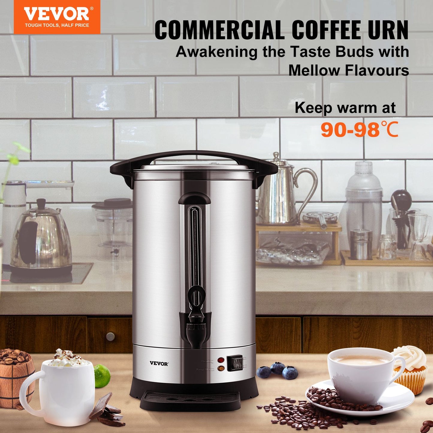 SucceBuy 65/110 Cups Stainless Steel Coffee Thermos Urn Commercial Hot Water Dispenser for Camping Fast Brewing Easy Cleaning
