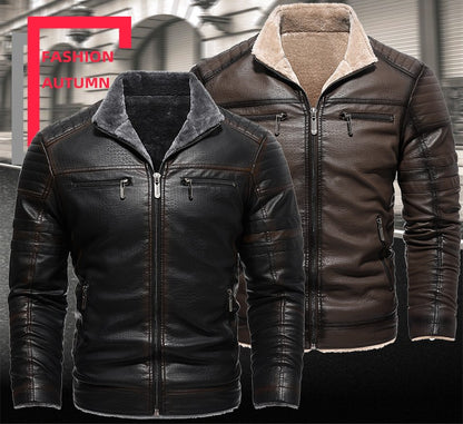 2024 Men Faux Leather Jacket High Quality Casual Zipper Fleece Warm Coats Winter Men Vintage Motorcycle Leather Jacket Men S-4Xl