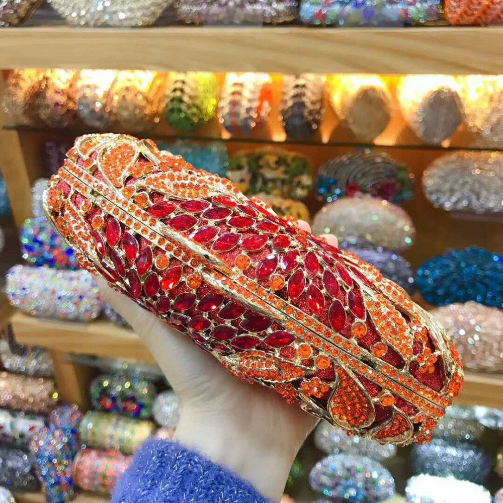 XIYUAN women red/pink/blue/gold/silver Hollow Out Flower Birthday party Crystal Evening bag Clutch purse Minaudiere Handbags