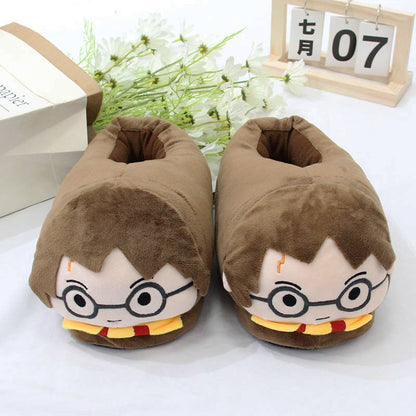 Presente surpresa de pantufas de algodão fofas do Harry Potter, quentes e grossas do casal Potter, de pelúcia de inverno para ambientes internos e sapatos respiráveis.