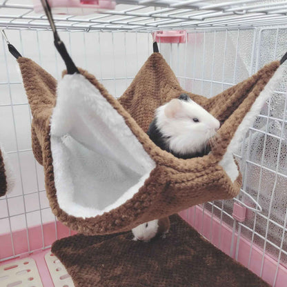 Rede de estimação quente de inverno, rede de hamster de pelúcia espessa de camada dupla, chinchila, porquinho da índia, furão, saco de dormir, gaiola suspensa de hamster