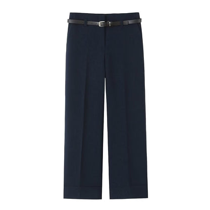 2025 summer new women's comfortable commuting rolled-up trousers with belt simple casual trousers