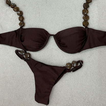 Push Up Sexy Micro Bikini 2025 Women Swimsuit Swimwear Brown Thong Bikinis Set Brazilian Beach Wear Bathing Suit Biquini Female