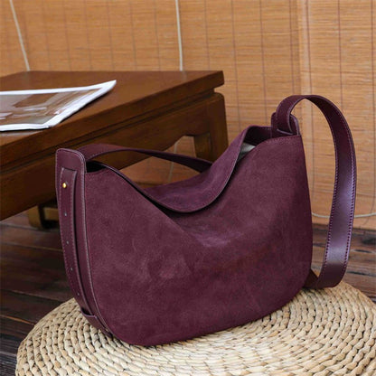 Burminsa Suede Genuine Leather Hobo Shoulder Bags For Women 2025 Luxury Designer Crescent Crossbody Purses Work Ladies Handbags
