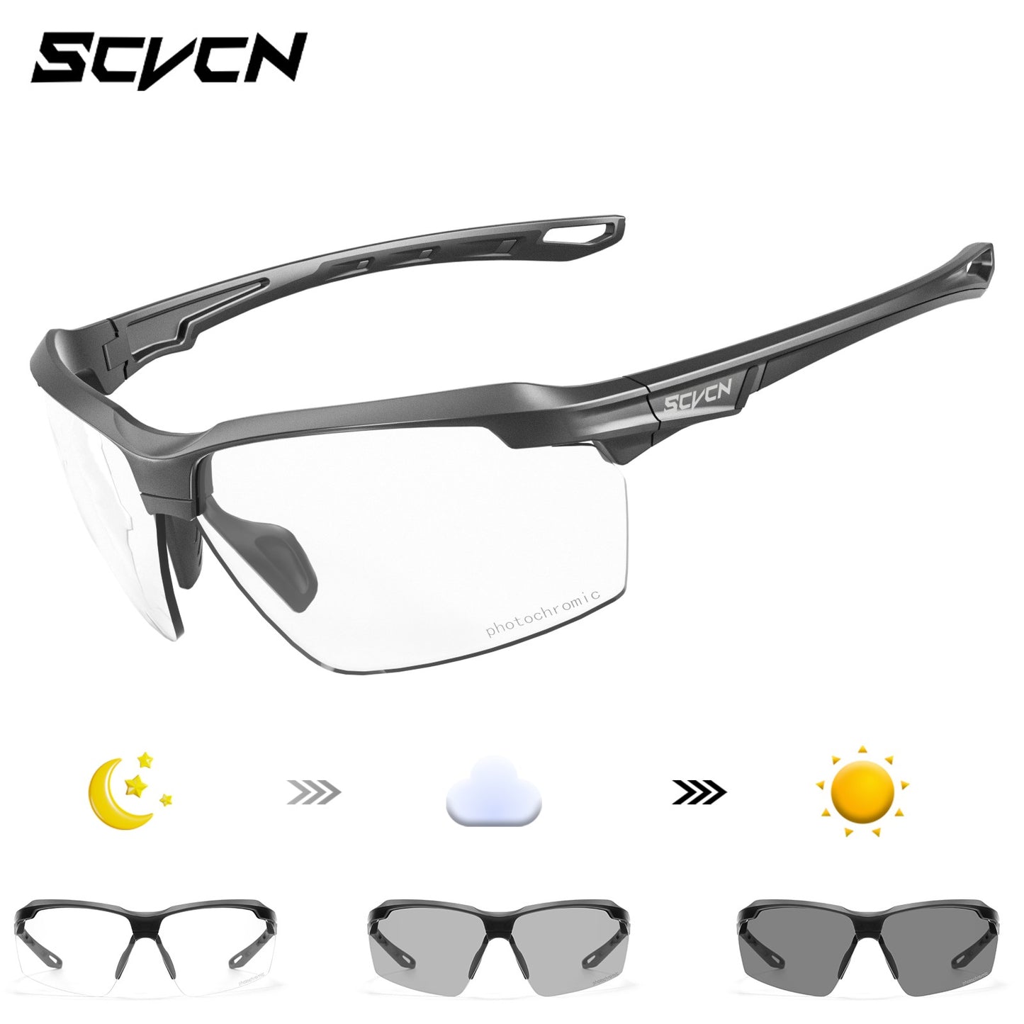 SCVCN Photochromic Cycling Sunglasses Bike Glasses Mountain Bicycle Hiking Golf UV400 Sports Glasses for Men Women Baseball