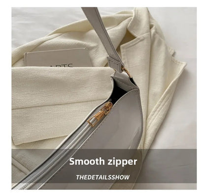 Women's Patent Leather Handbag Versatile Fashion Shoulder Casual Commuting Bags Girl Brand Designer Zipper Handbag Korean 2025