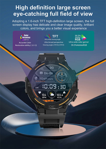 Smartwatch Militar de Outdoor 2025 Novo GPS Display Ultra HD de 1.52" Chamada Bluetooth Frequência Cardíaca IP69K À Prova D'água AI Smartwatch Masculino